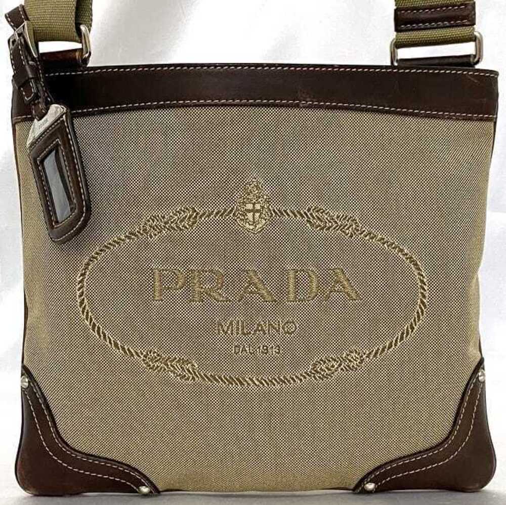 Prada Bag Shoulder Sacoche Brown Beige Crossbody Jacquard Zipper